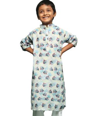 blue cotton printed kurta for kids 1