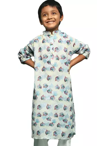 blue cotton printed kurta for kids