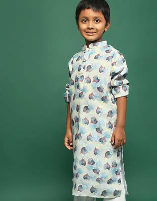 blue cotton printed kurta for kids 2