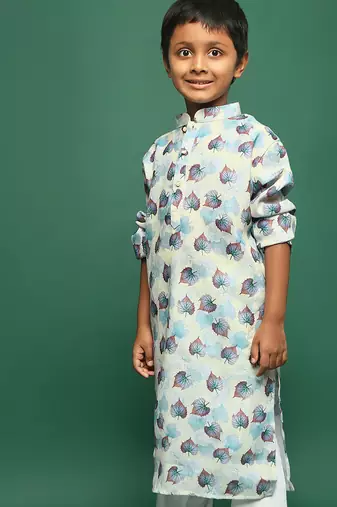 blue cotton printed kurta for kids