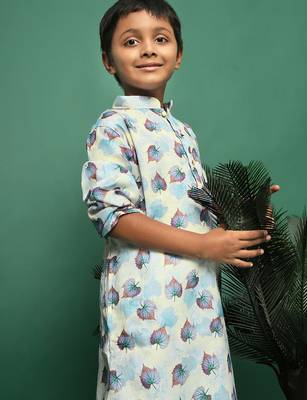 blue cotton printed kurta for kids 3