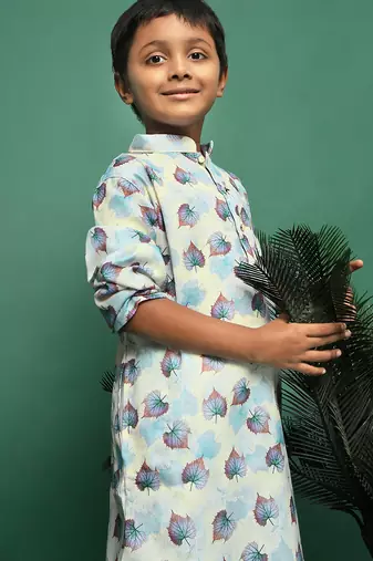 blue cotton printed kurta for kids