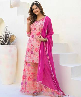 Pink georgette peach suit with dupatta 2