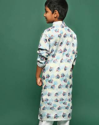 blue cotton printed kurta for kids 4
