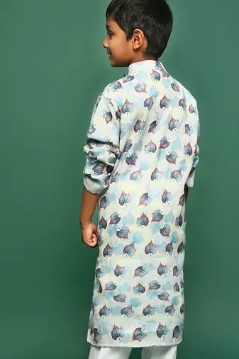 blue cotton printed kurta for kids