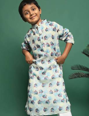 blue cotton printed kurta for kids 5