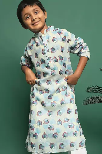 blue cotton printed kurta for kids