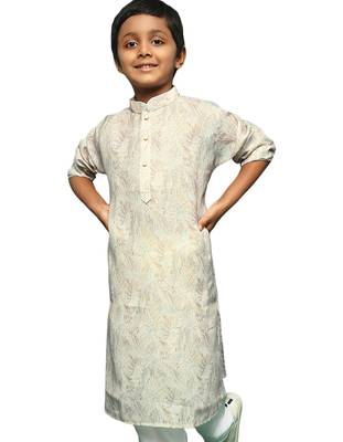 beige cotton printed kurta for kids 1