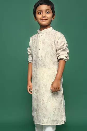 beige cotton printed kurta for kids