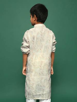 beige cotton printed kurta for kids 4