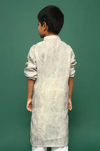 beige cotton printed kurta for kids