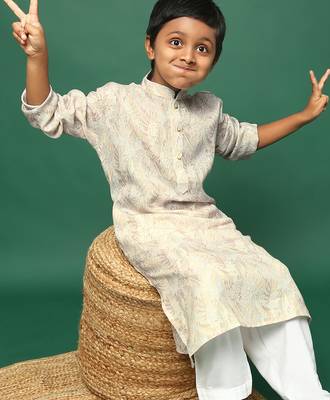 beige cotton printed kurta for kids 5
