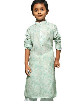 green cotton printed kurta for kids 1