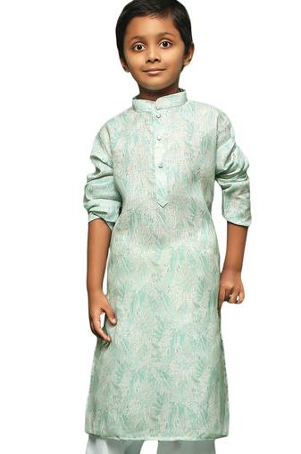 Premium cotton green printed kurta for boys blends heritage with modern style for festivals