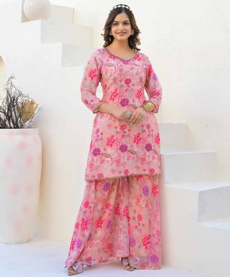 Pink georgette peach suit with dupatta 1