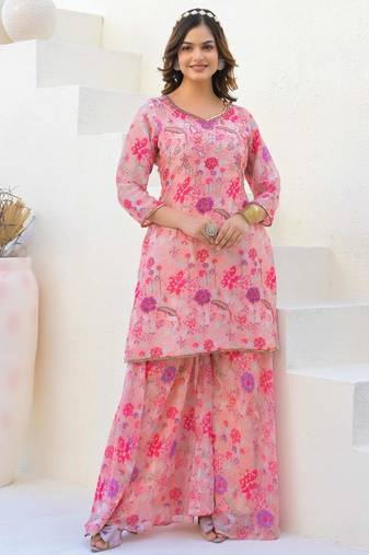 Pink georgette peach suit with dupatta