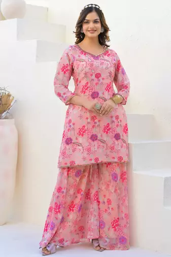Pink georgette peach suit with dupatta