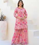 Pink georgette peach suit with dupatta