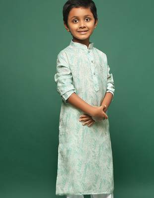 green cotton printed kurta for kids 2