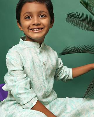 green cotton printed kurta for kids 3