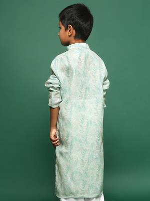 green cotton printed kurta for kids 4