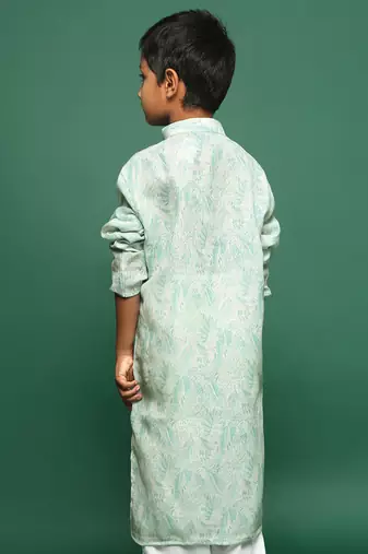 green cotton printed kurta for kids