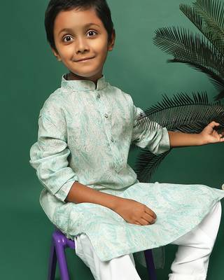 green cotton printed kurta for kids 5