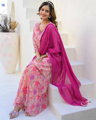 Pink georgette peach suit with dupatta 4