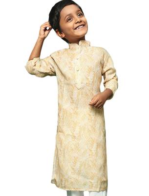 yellow cotton printed kurta for kids 1