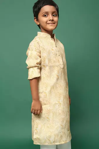 yellow cotton printed kurta for kids
