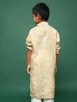 yellow cotton printed kurta for kids 4