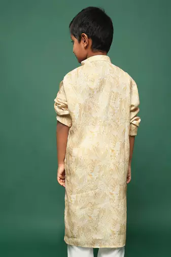 yellow cotton printed kurta for kids