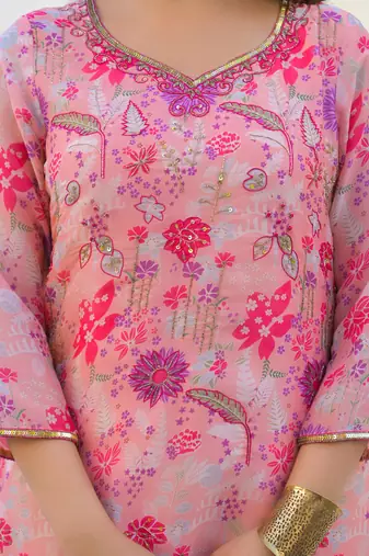 Pink georgette peach suit with dupatta