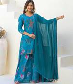 Blue georgette printed suit with dupatta
