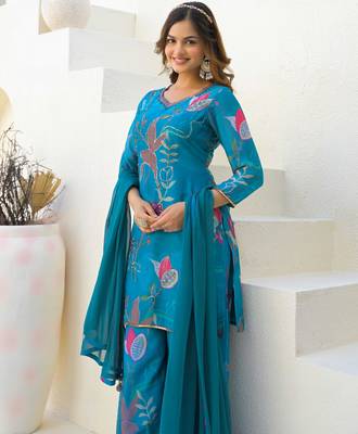 Blue georgette printed suit with dupatta 3