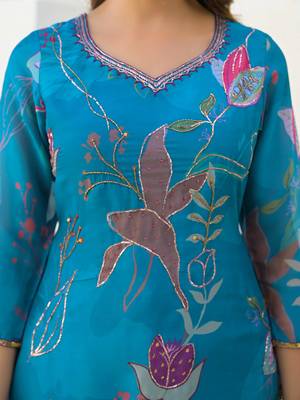 Blue georgette printed suit with dupatta 4