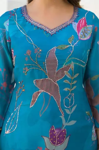 Blue georgette printed suit with dupatta