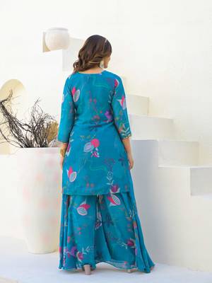 Blue georgette printed suit with dupatta 5