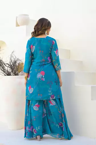 Blue georgette printed suit with dupatta