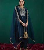 Blue chanderi heavy thread embroidered work kurta pant set