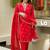 Red chanderi silk thread embroidered with sequins work kurta pant set