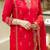 Red chanderi silk thread embroidered with sequins work kurta pant set