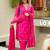 Rani pink chanderi silk thread embroidered with sequins work kurta pant set