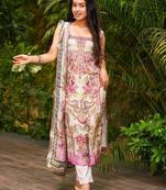 Cream french crepe printed kurta pant set