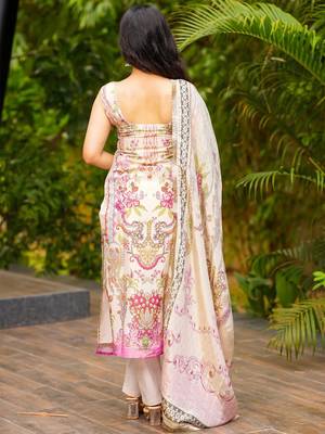 Cream french crepe printed kurta pant set 2