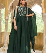Dark green georgette heavy thread embroidered work anarkali dress with jacket