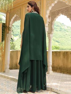 Dark green georgette heavy thread embroidered work anarkali dress with jacket 3