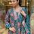 Teal cotton print with thread embroidered on neck kurta pant set