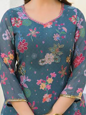 Blue georgette printed Kurta Palazzo with dupatta 5