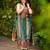 Teal green zarna silk printed kurta pant set